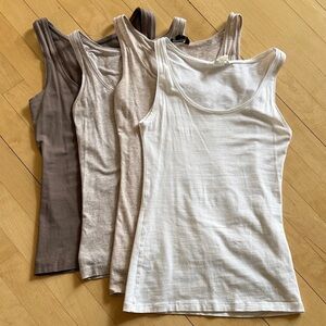 H&M Stretch Scoop Neck Tank Tops - White, Cream & Brown